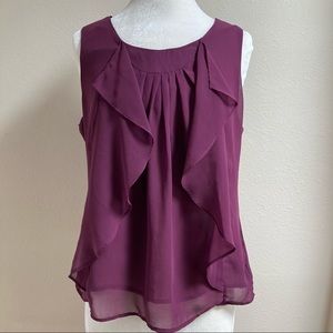 Gap Womens Purple Ruffle Pleated Sleeveless Blouse